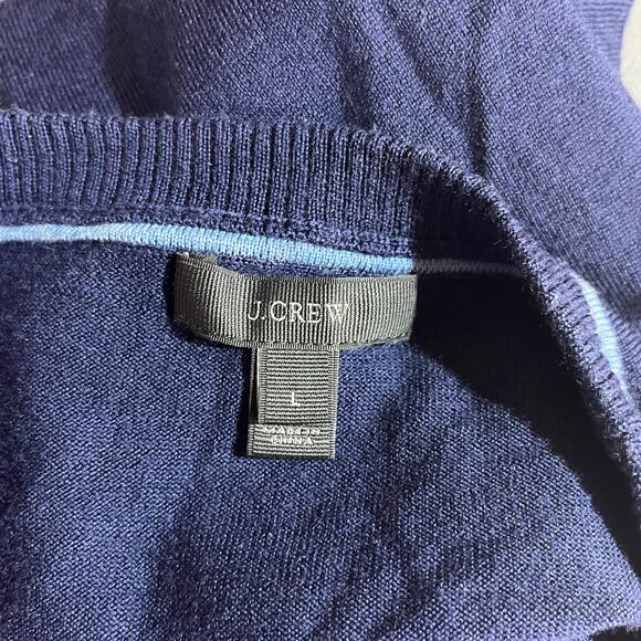 J Crew Merino Wool Sweater Womens Large Blue Knit Tie Side Casual Preppy Classic - Picture 7 of 11